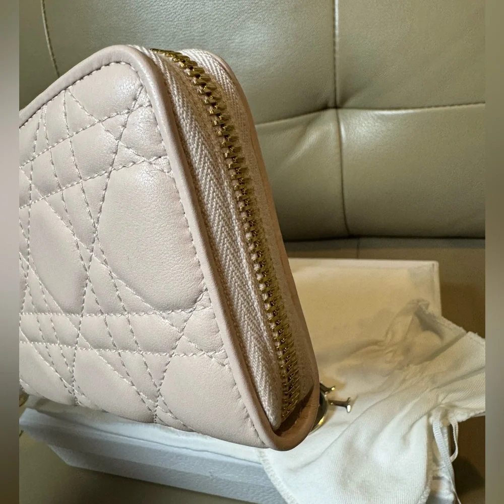 Dior Quilted Cannage Leather Zip Wallet in Pale Pink with Gold Hardware, NWOT